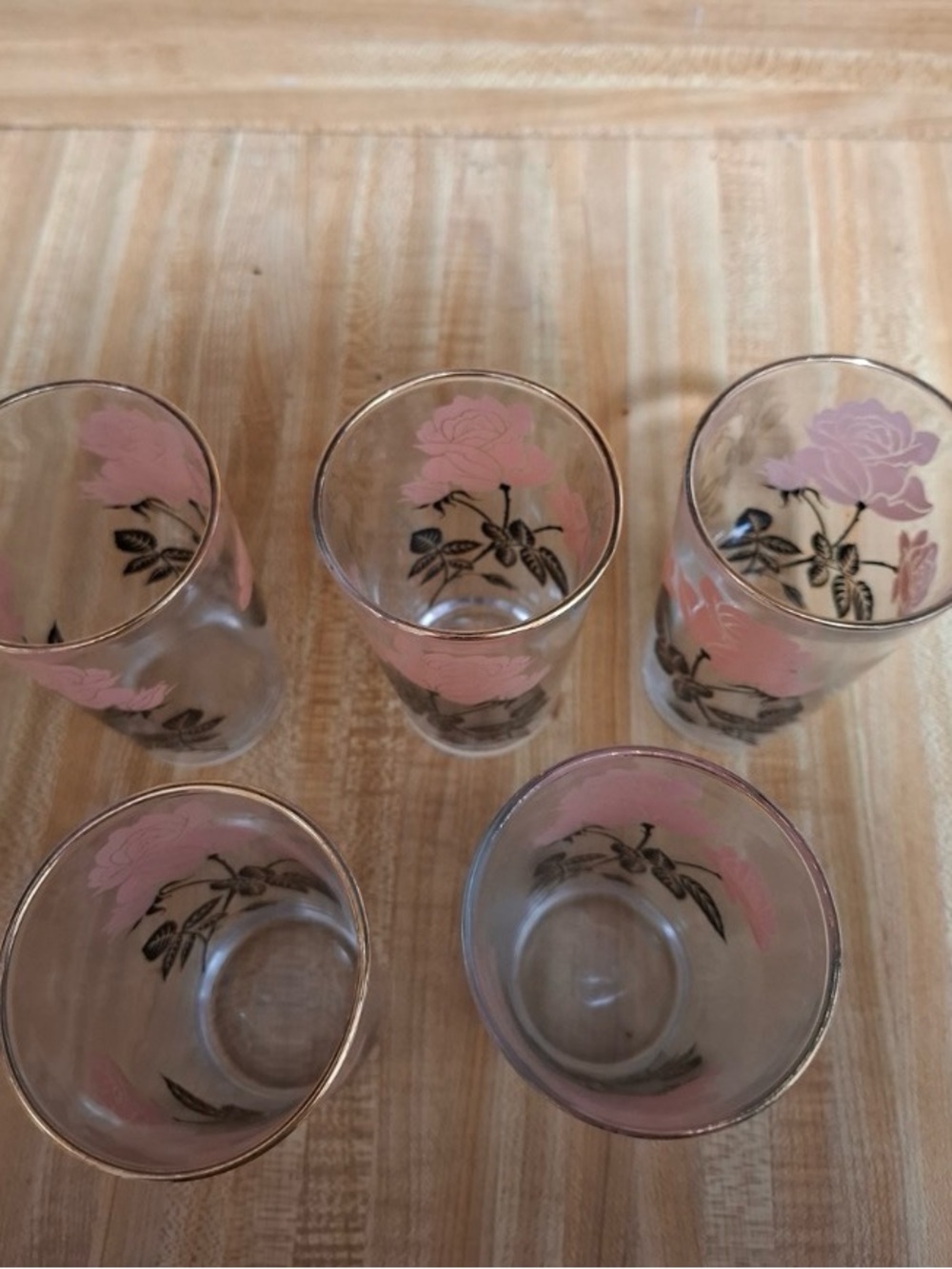 Pink Rose Glass Tumbler Set - Floral Drinking Glasses